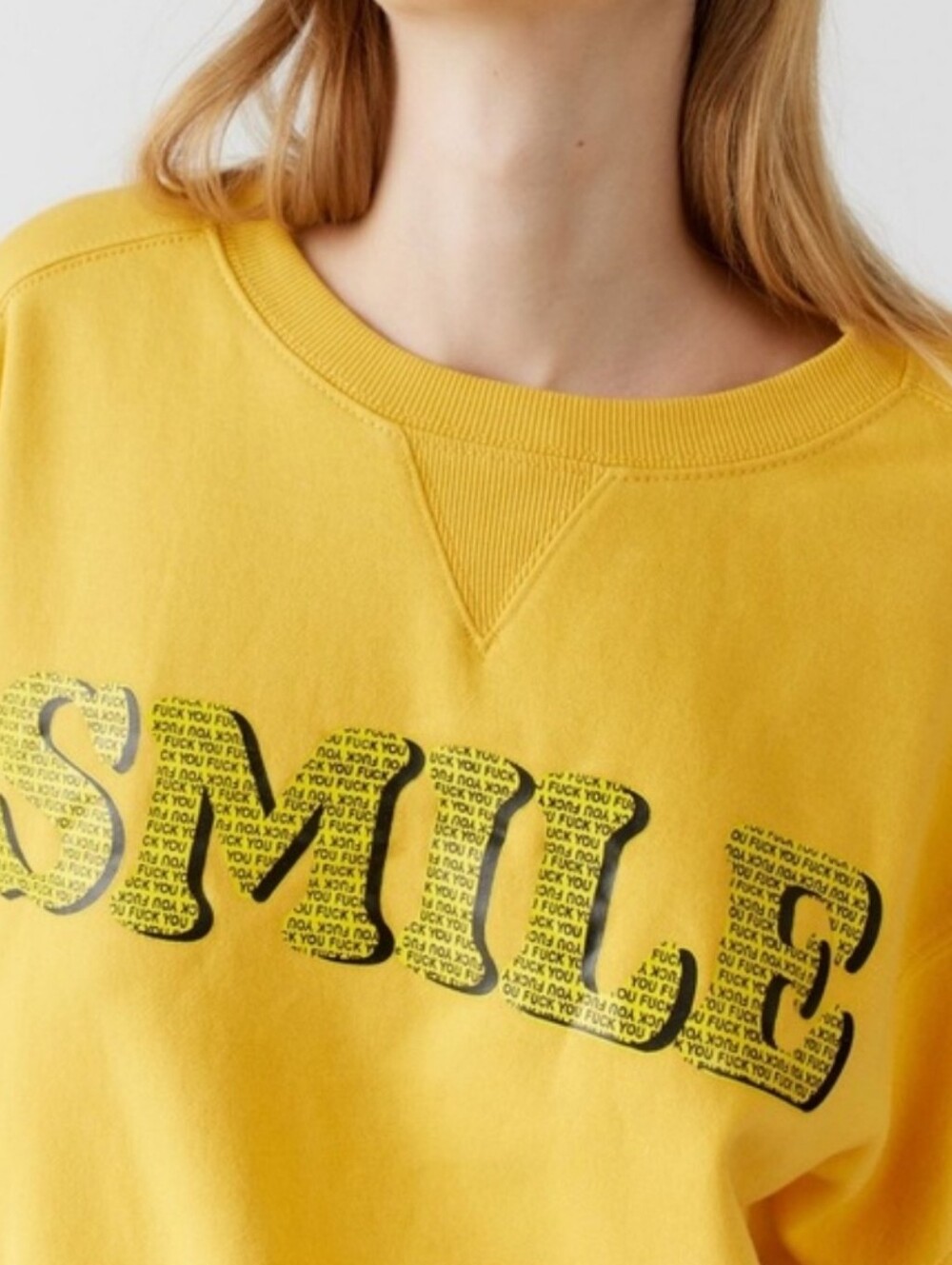 Urban Outfitters Smile FU Yellow Oversized Slouchy Crewneck Size M Funny